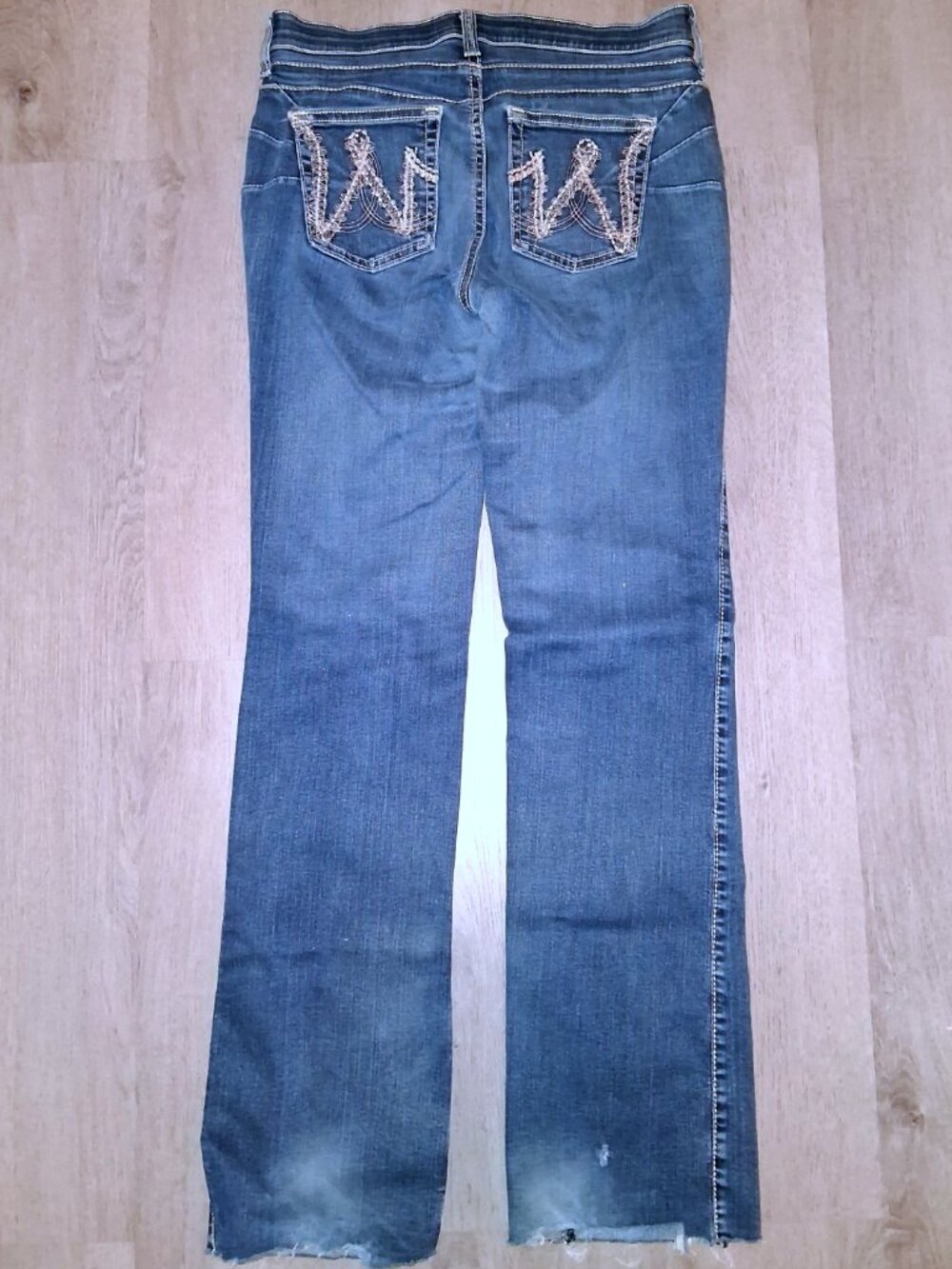 Wrangler Q Baby No Gap Boot Cut Jeans Size 5/6 x 34 Distressed Denim Cowgirl